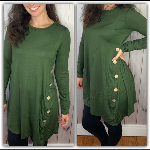 Tops - The Melanie Tunic- olive tunic with button detail